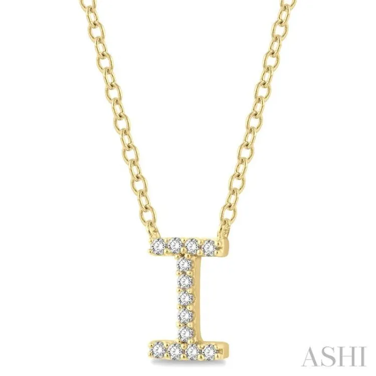 1/20 ctw Initial 'I' Round Cut Diamond Pendant With Chain in 14K Yellow Gold