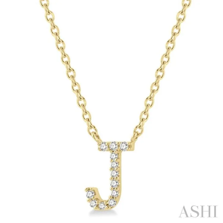 1/20 ctw Initial 'J' Round Cut Diamond Pendant With Chain in 14K Yellow Gold