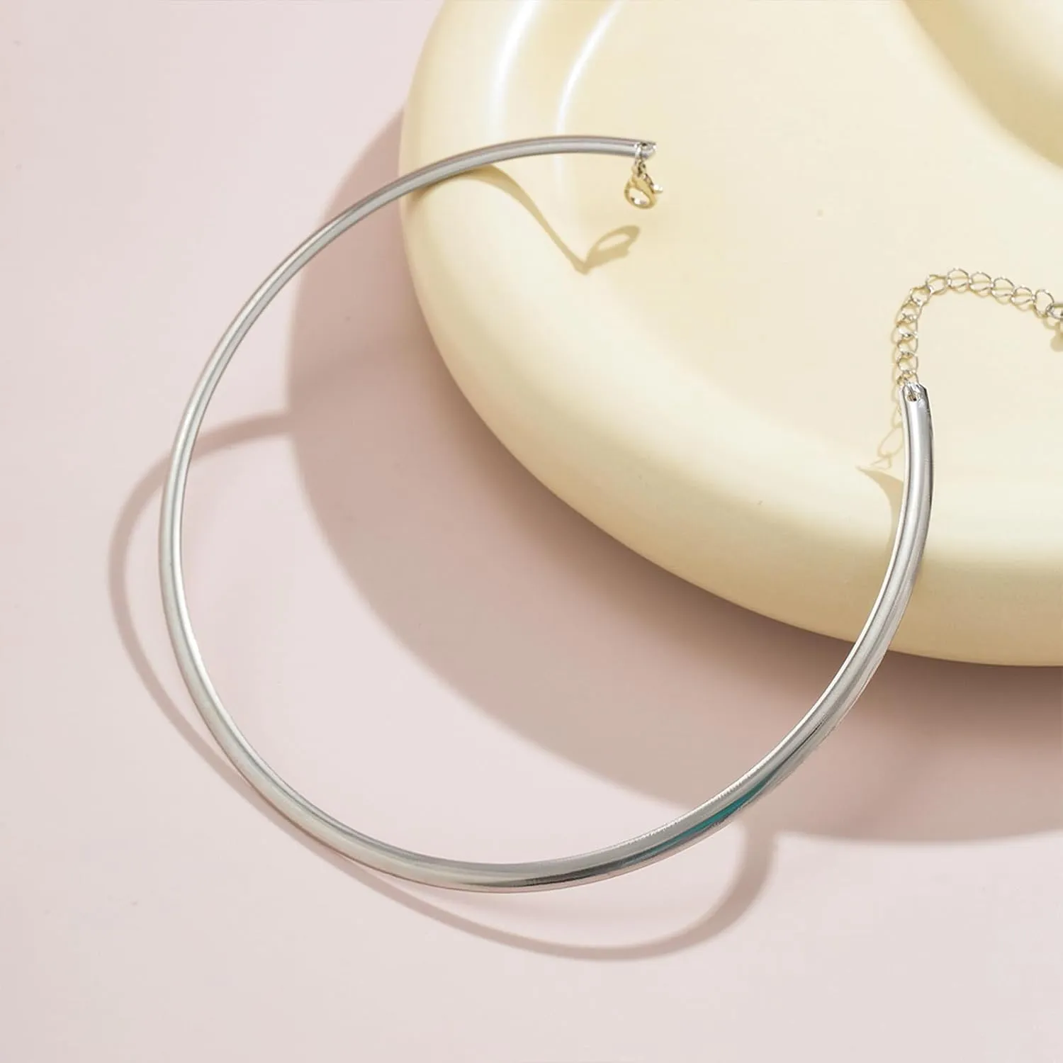 14K Gold Collar Necklace for Woman Trendy Silver Choker Necklaces for Woman Statement Open Round Collar Choker Necklace