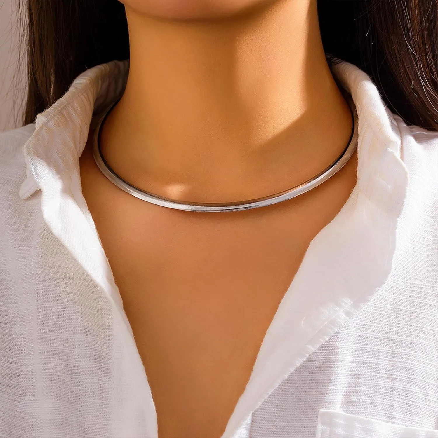 14K Gold Collar Necklace for Woman Trendy Silver Choker Necklaces for Woman Statement Open Round Collar Choker Necklace