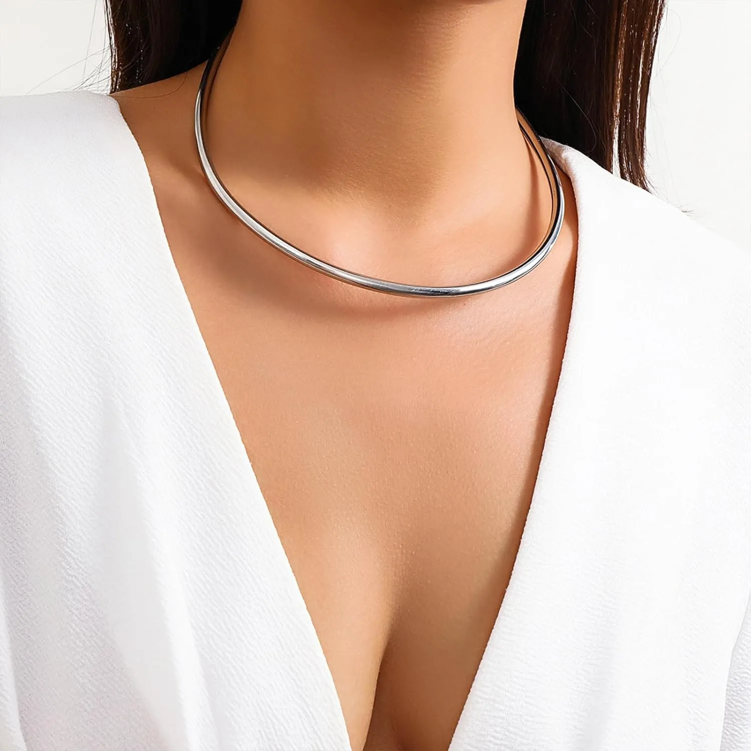 14K Gold Collar Necklace for Woman Trendy Silver Choker Necklaces for Woman Statement Open Round Collar Choker Necklace