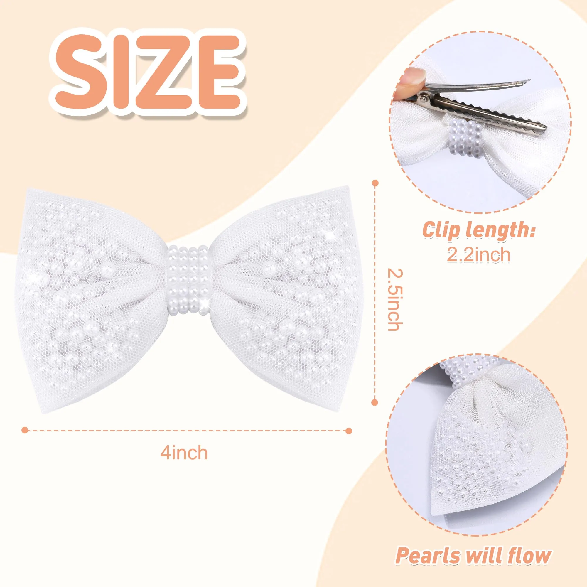 2Pcs Pearl Hair Bows for Girls, White Pearl Hair Bow Clips, Wedding Hair Accessories for Baby Infants Toddlers Kids