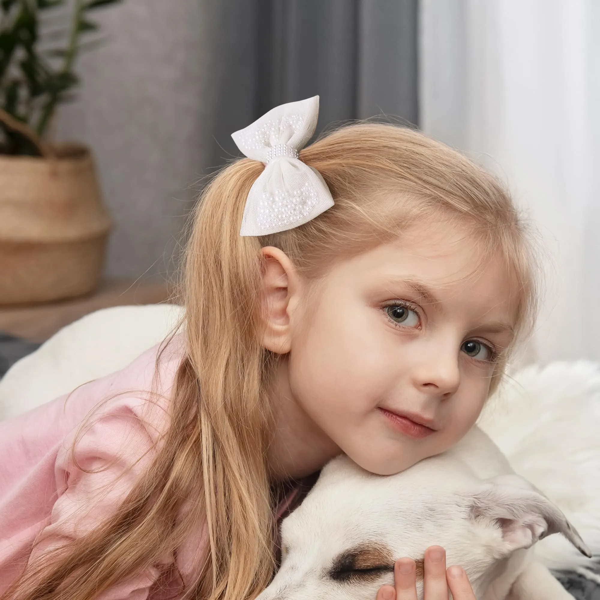 2Pcs Pearl Hair Bows for Girls, White Pearl Hair Bow Clips, Wedding Hair Accessories for Baby Infants Toddlers Kids