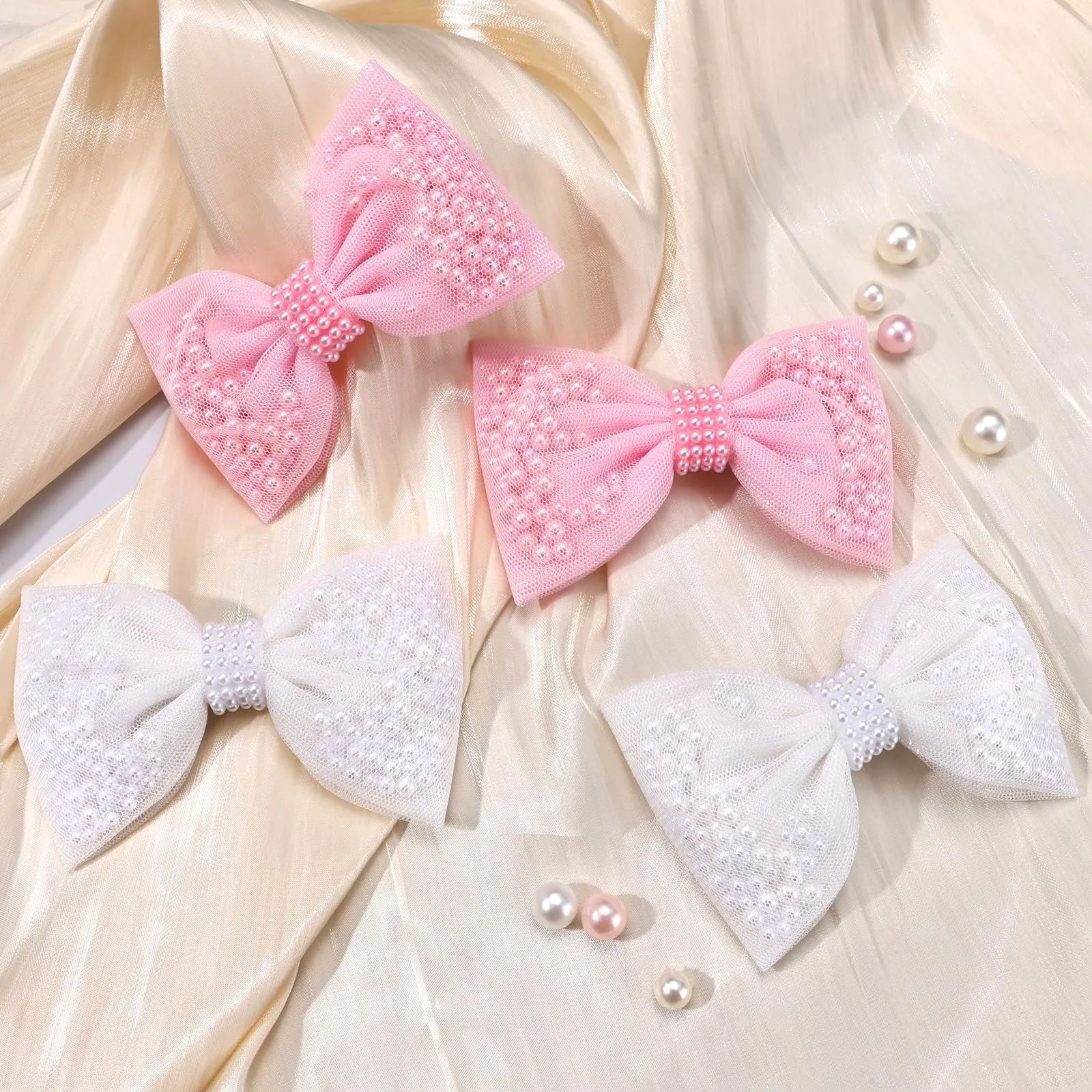2Pcs Pearl Hair Bows for Girls, White Pearl Hair Bow Clips, Wedding Hair Accessories for Baby Infants Toddlers Kids
