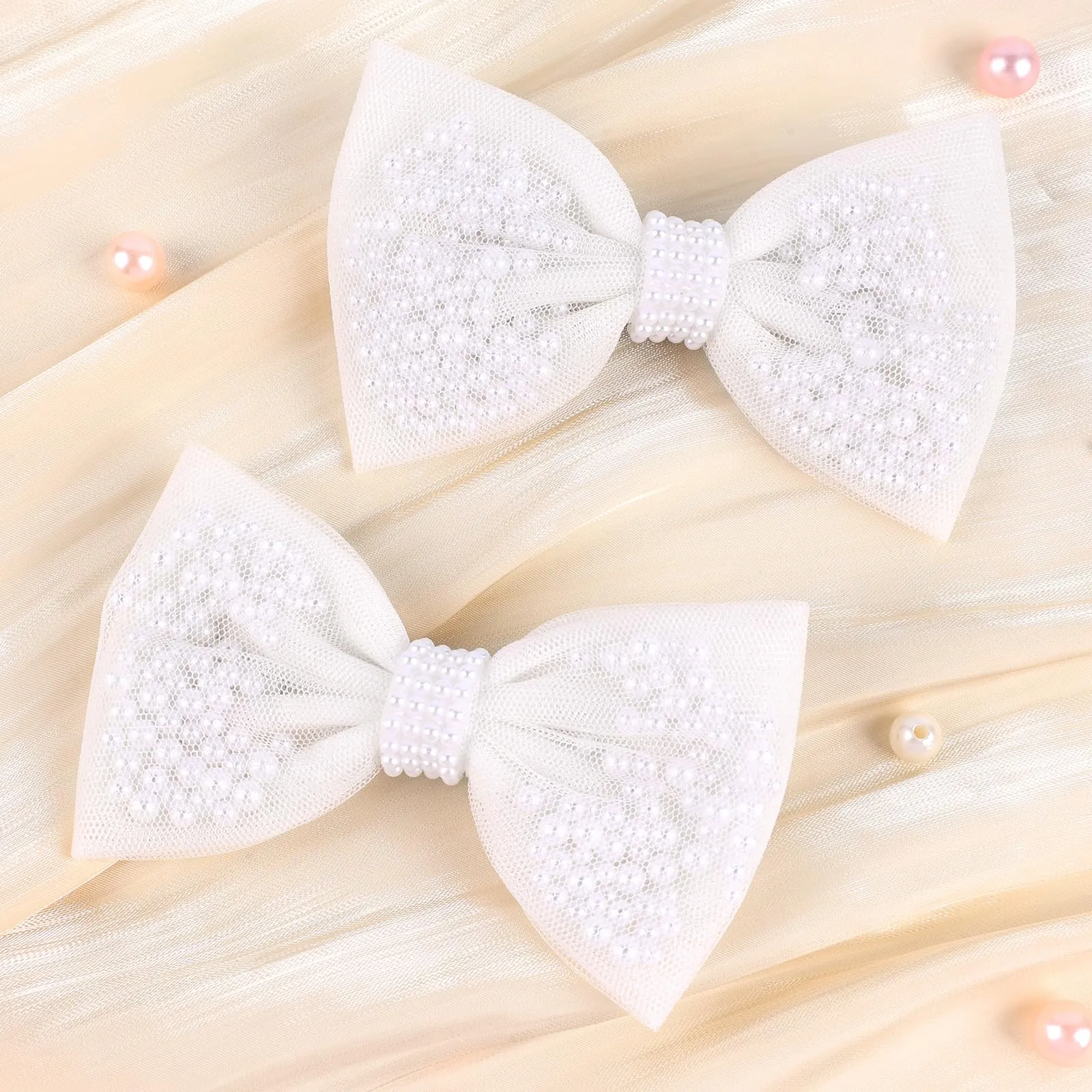 2Pcs Pearl Hair Bows for Girls, White Pearl Hair Bow Clips, Wedding Hair Accessories for Baby Infants Toddlers Kids