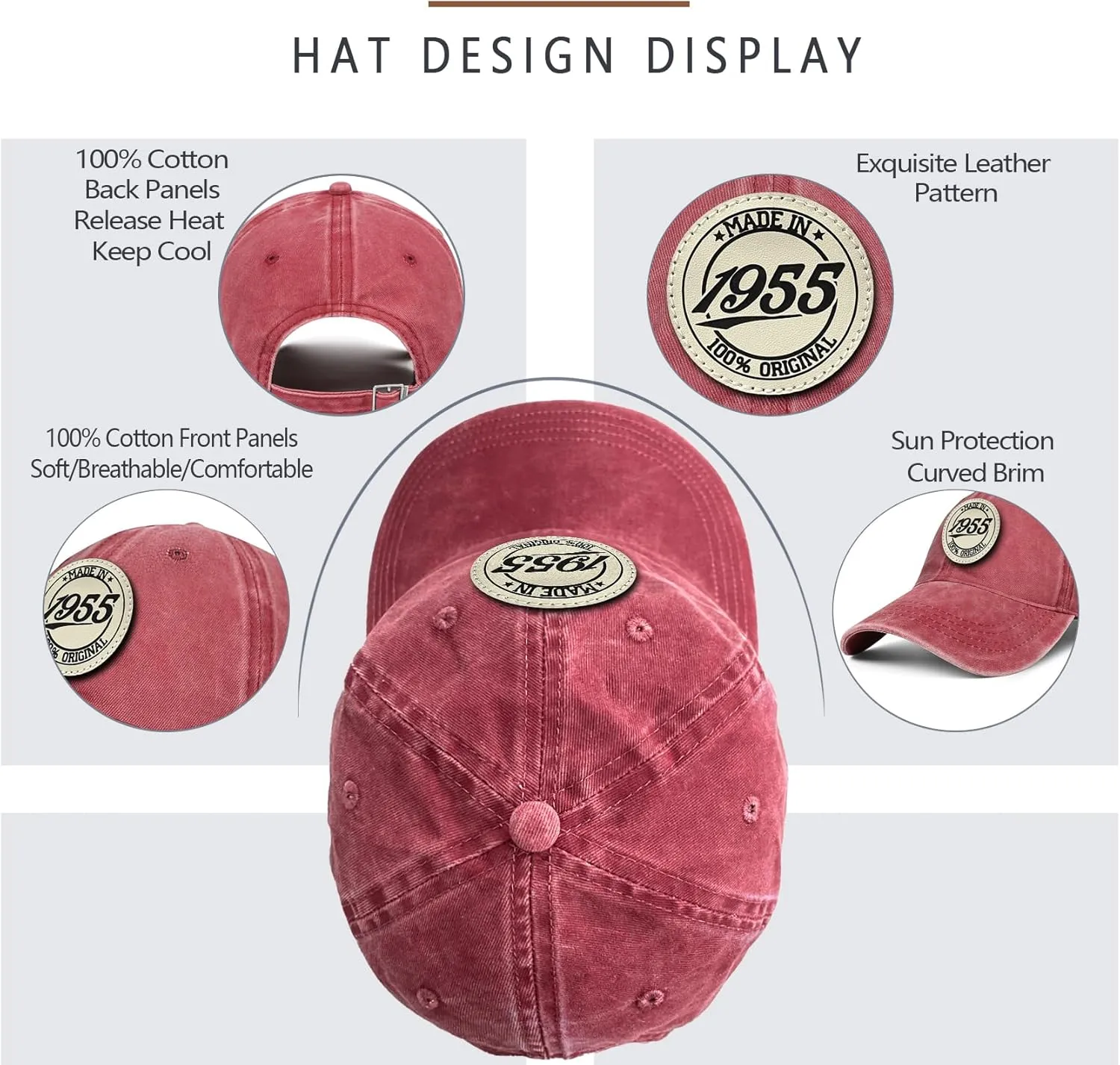 70th Birthday Gifts for Men Women 70 Year Old Gifts 1955 Birthday Vintage Hat 100% Cotton Baseball Cap