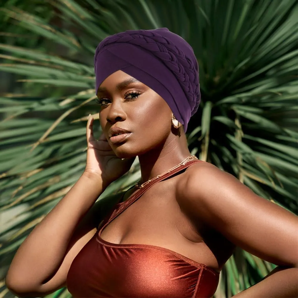 African Women Turban Caps Beanie Twist Headscarf Pre Tied Double Braid Headwrap Hat