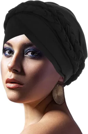 African Women Turban Caps Beanie Twist Headscarf Pre Tied Double Braid Headwrap Hat