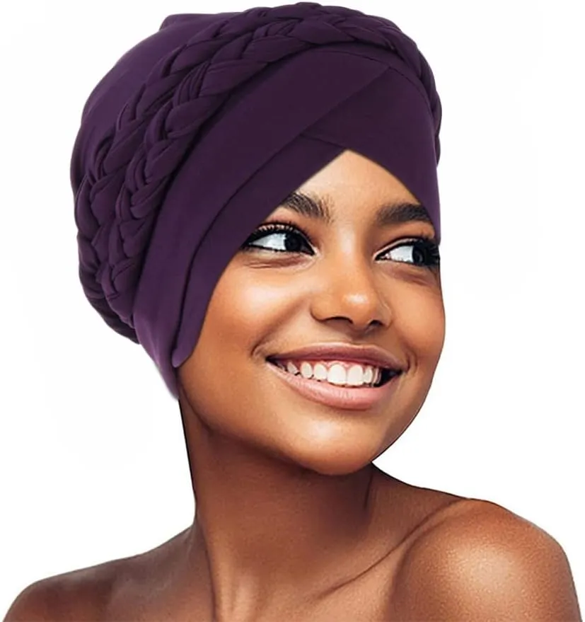 African Women Turban Caps Beanie Twist Headscarf Pre Tied Double Braid Headwrap Hat