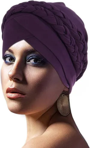 African Women Turban Caps Beanie Twist Headscarf Pre Tied Double Braid Headwrap Hat