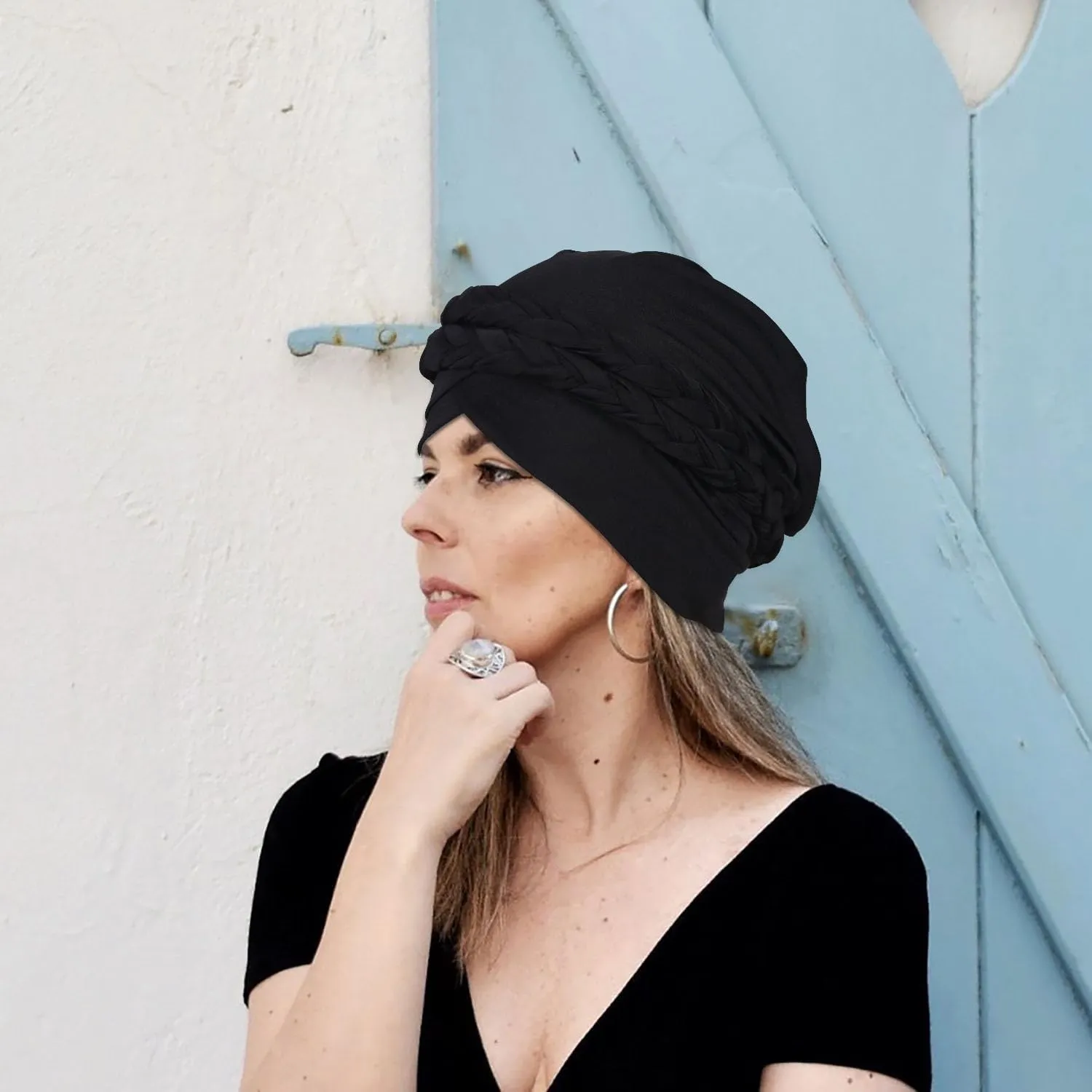 African Women Turban Caps Beanie Twist Headscarf Pre Tied Double Braid Headwrap Hat