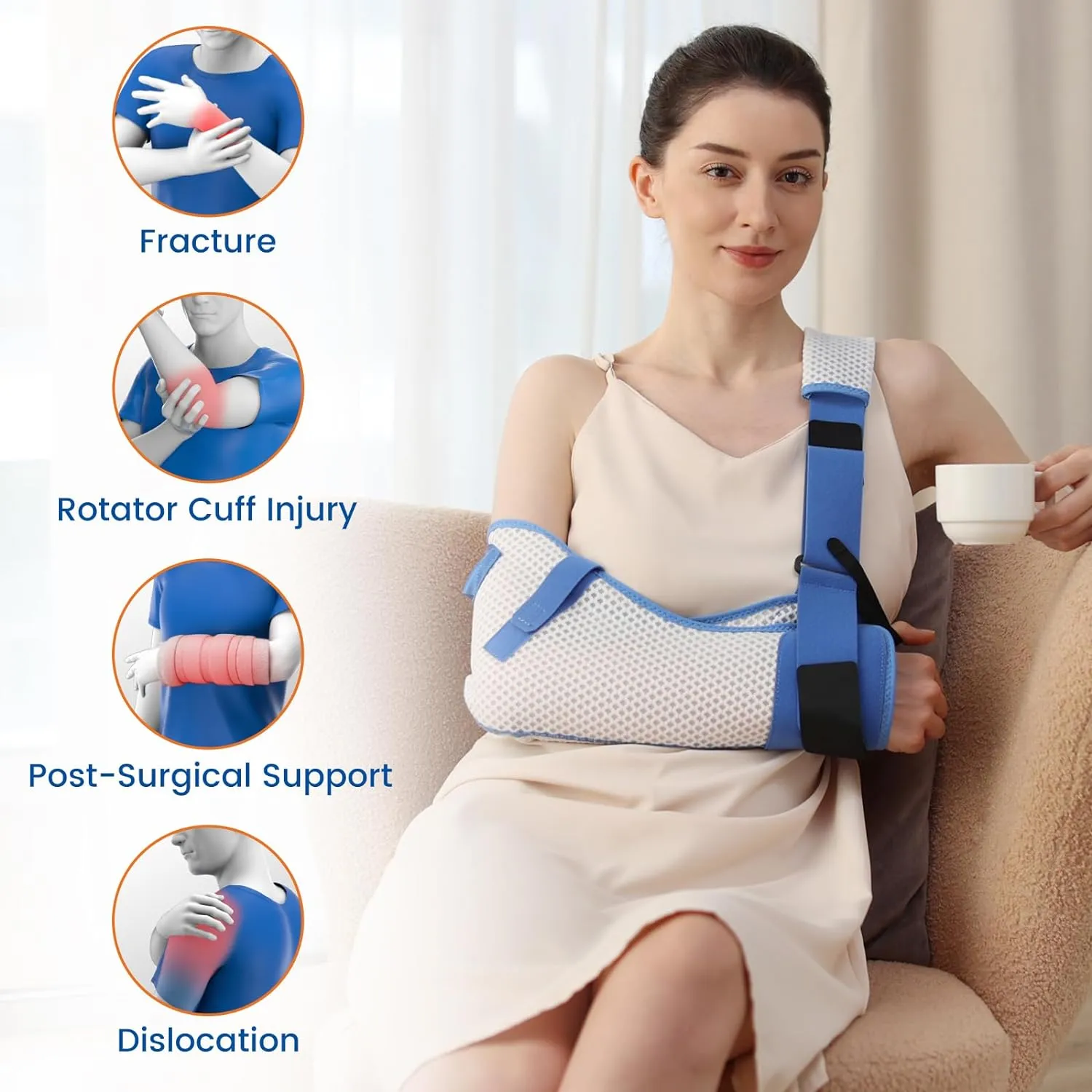 Arm Sling for Shoulder Injury with Waist Strap - Immobilizer Brace Support for Sleeping, Rotator Cuff Surgery (Mesh Version, Right, Small,25-30.5 inch)