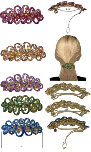 Bella Set of 4 Crystal Ribbon Barrettes Dazzled w. Aurore Boreale Crystals RW6359-4