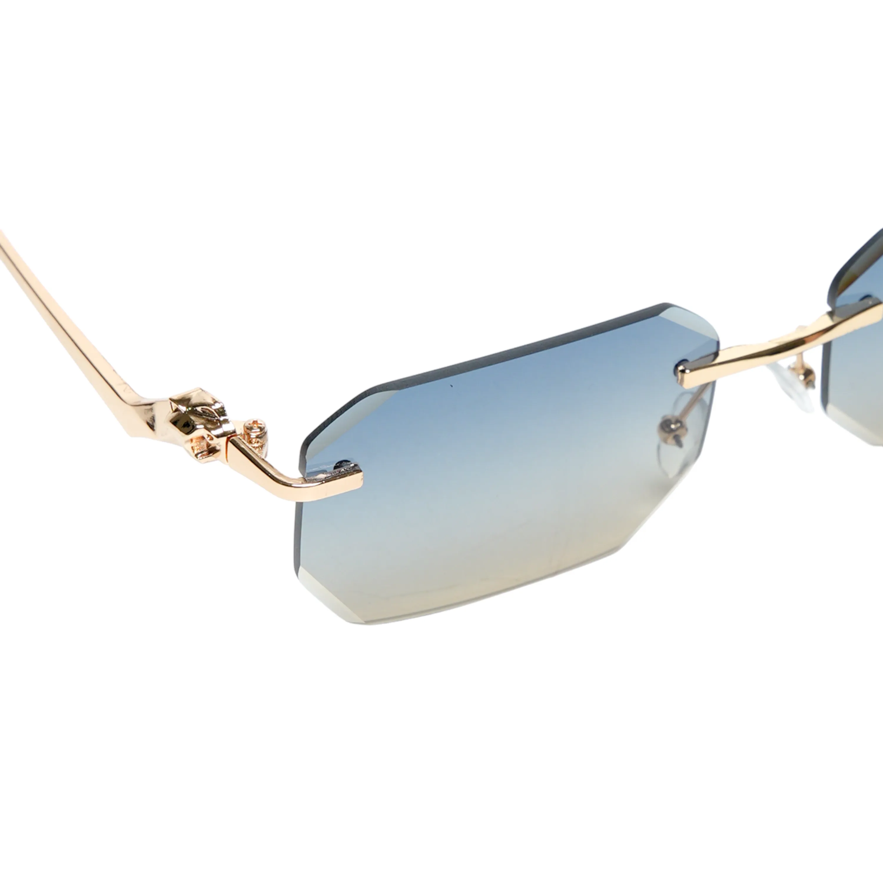 Chokore Vintage Rimless Leopard Head Curved Sunglasses (Blue)
