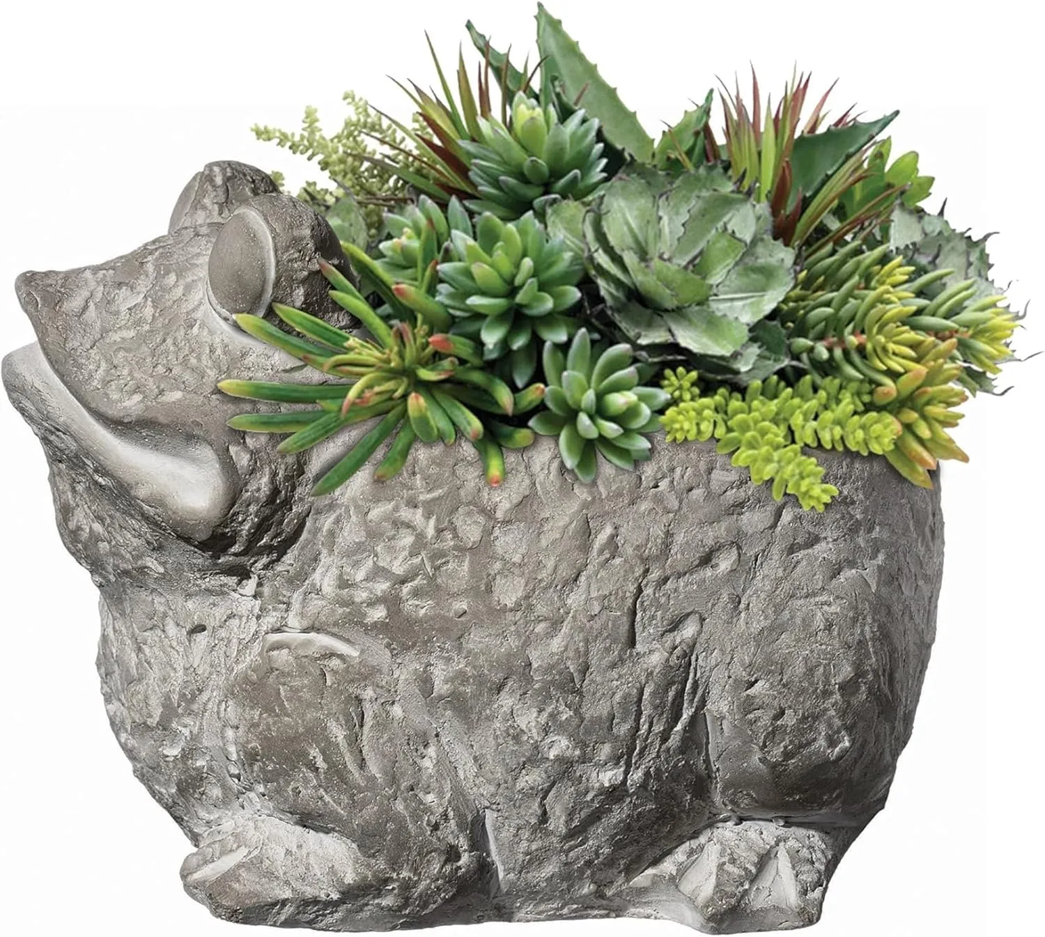 Classic Home and Garden Cement Buddies Indoor Outdoor Planter with Drainage Hole, Frog, Natural Gray, Large, 7.5in