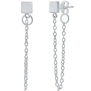 Classic Women's Earrings - Square Stud with Looping Chain Post Back Closure | A-2237
