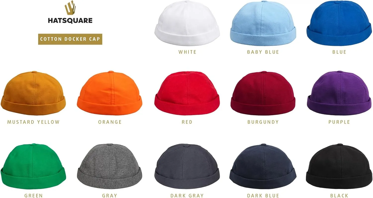Cotton Docker Cap, Unisex Brimless Cap, Men Skull Cap, Brimless Beanie Hat, Men Women Cuffed Hat.