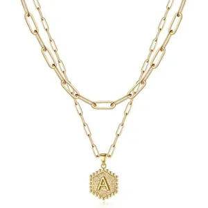 Dainty Layering Initial Necklaces for Women, 14K Gold Plated Paperclip Chain