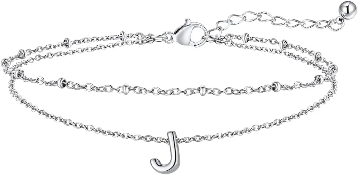 FaithHeart Initial Ankle Bracelets for Women, Waterproof 14k Gold Plated Initial Anklets Non Tarnish Stainless Steel Layered Anklet Summer Beach Foot Jewelry