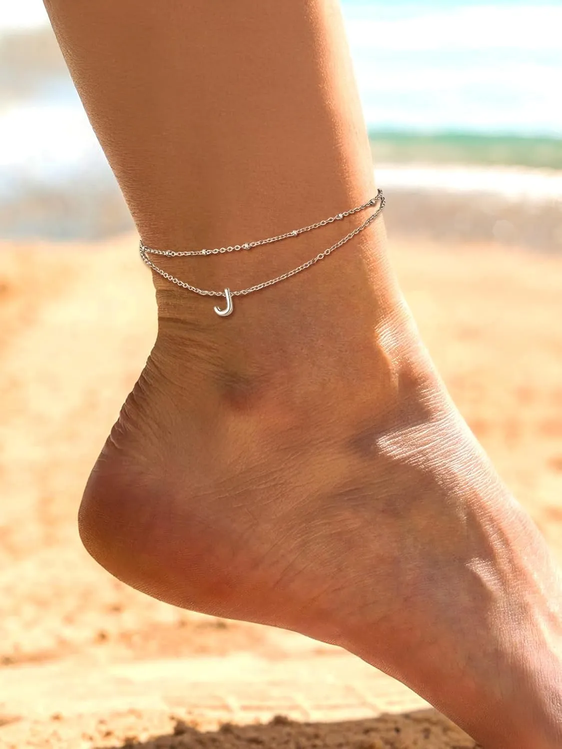 FaithHeart Initial Ankle Bracelets for Women, Waterproof 14k Gold Plated Initial Anklets Non Tarnish Stainless Steel Layered Anklet Summer Beach Foot Jewelry