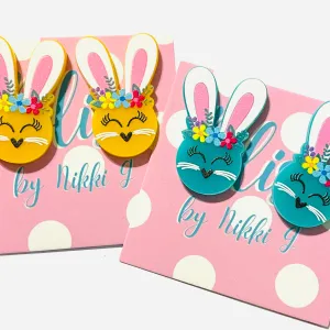 Flower Crowned Bunny Stud Earrings
