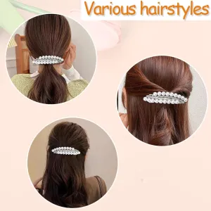 French Pearl Hair Barrettes for Women Silver Elegant Rhinestone Barrettes Clips for Hair Peal Beads Hair Clips Hairpins Hair Pin Decorative Wedding Bridal Pearl Hair Accessories for Fine Hair