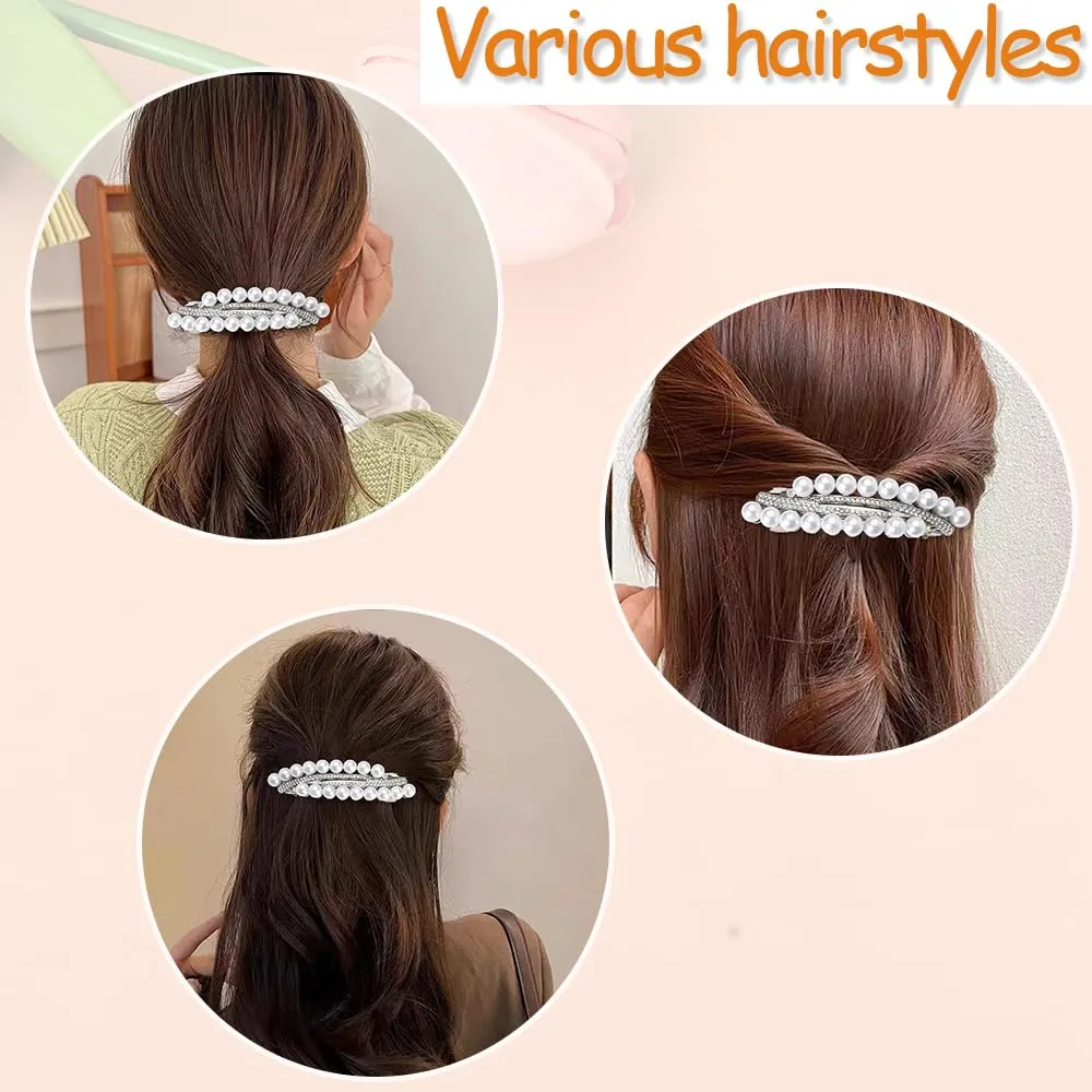 French Pearl Hair Barrettes for Women Silver Elegant Rhinestone Barrettes Clips for Hair Peal Beads Hair Clips Hairpins Hair Pin Decorative Wedding Bridal Pearl Hair Accessories for Fine Hair