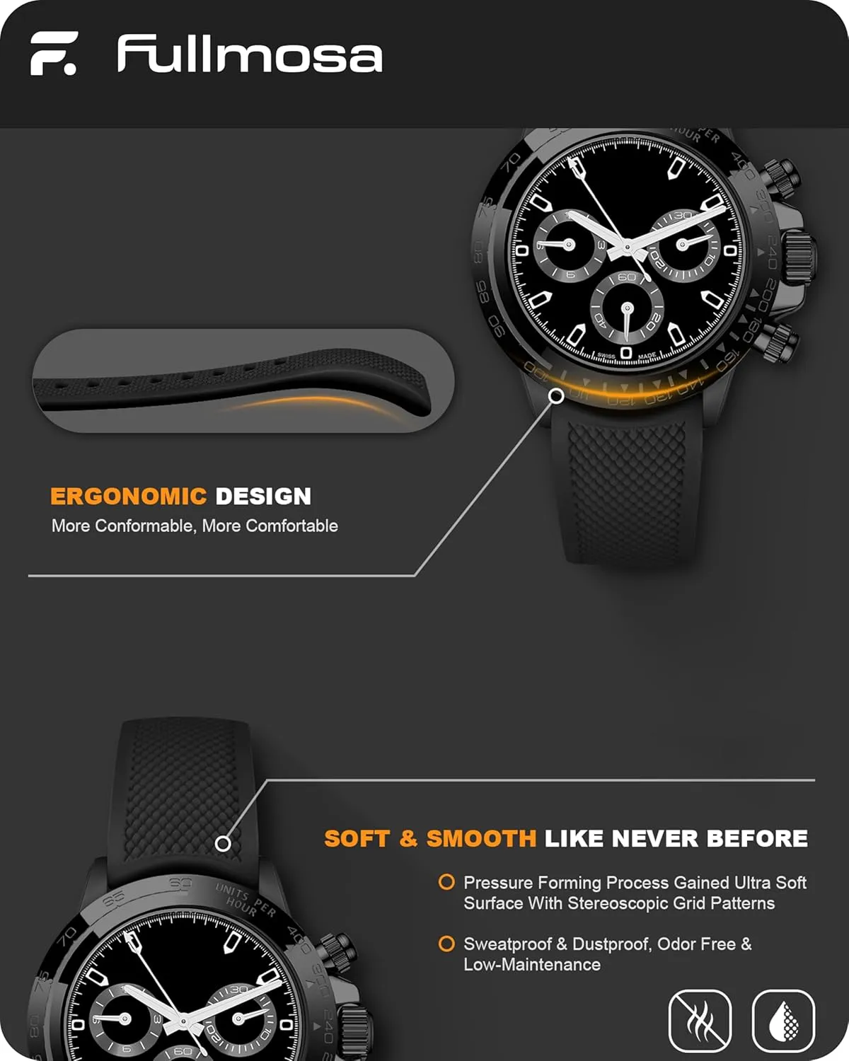 Fullmosa 22mm 20mm 24mm Silicone Watch Bands No Gaps Compatible for Samsung Galaxy Watch 7 6 5 4 3,Galaxy Watch 46mm 42mm,Garmin