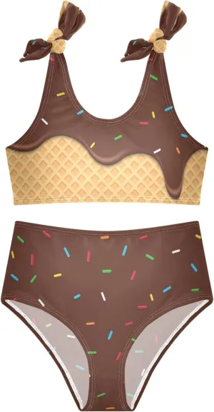 Girls Tankini Swimsuit Bathing Suit Two Piece Bikini Summer Beach Swimwear with Adjustable Strap 3-12 Years