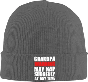 Grandpa Warning May Nap Suddenly at Any Time Beanies for Men & Women - Knit Beanie Soft Skull Caps,Daily Winter Hat