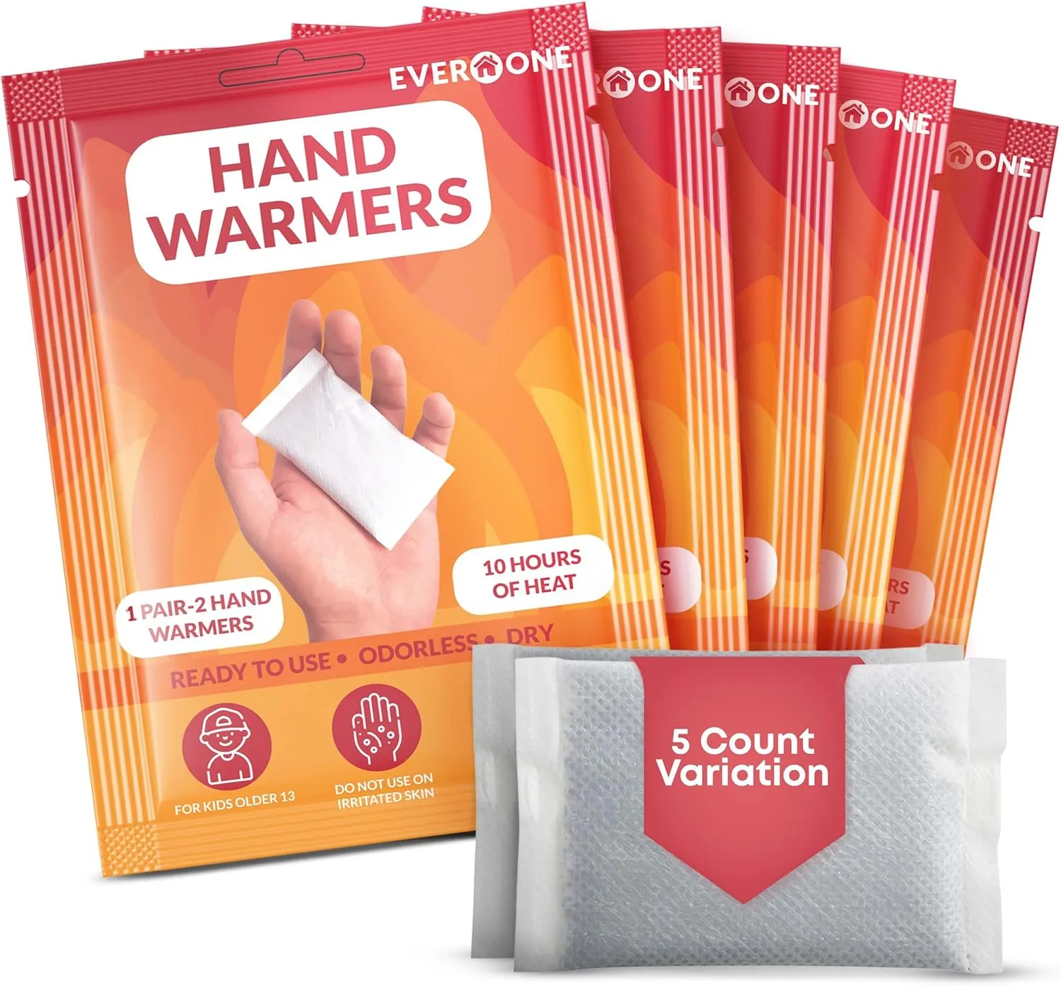 Hand Warmers - Long-Lasting, Safe, Natural, Odorless Air-Activated Warmers - Up to 10 Hours of Heat - 5 Pairs