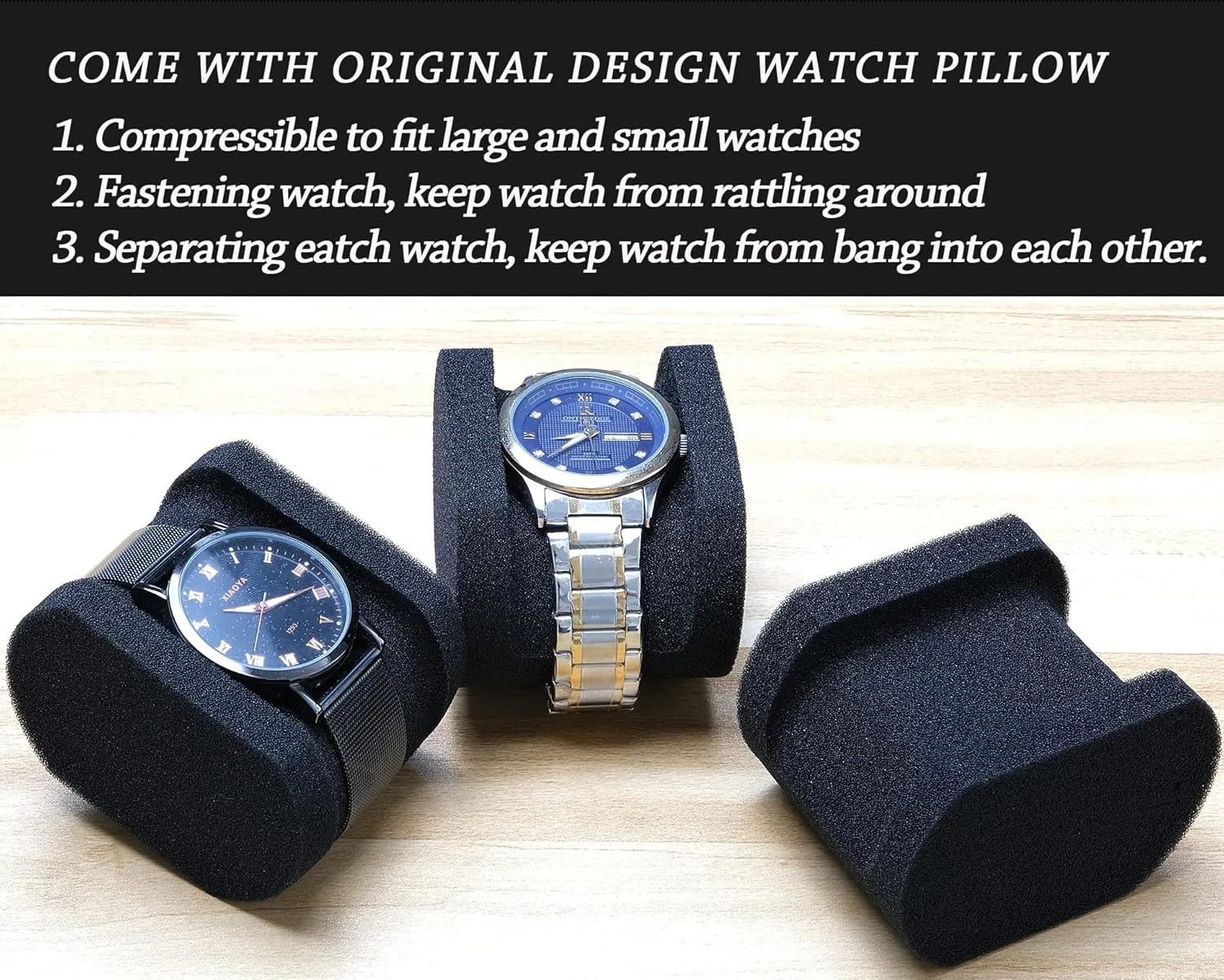 Hard Compact Watch Roll travel case, 2 Slots Portable holder and Organizer with Soft Pillow, keep watch from moving Deluxe red Lining (fit up to 55 mm)