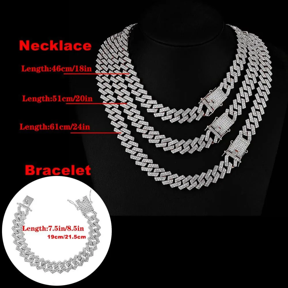 HH BLING EMPIRE Silver Gold Cuban Link Chain for Men/Women, Iced Out Mens Diamond Chain Necklace-Miami Cuban Link Chains Hip Hop Jewelry