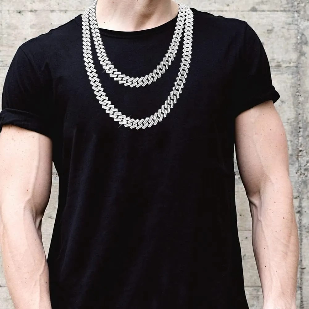 HH BLING EMPIRE Silver Gold Cuban Link Chain for Men/Women, Iced Out Mens Diamond Chain Necklace-Miami Cuban Link Chains Hip Hop Jewelry