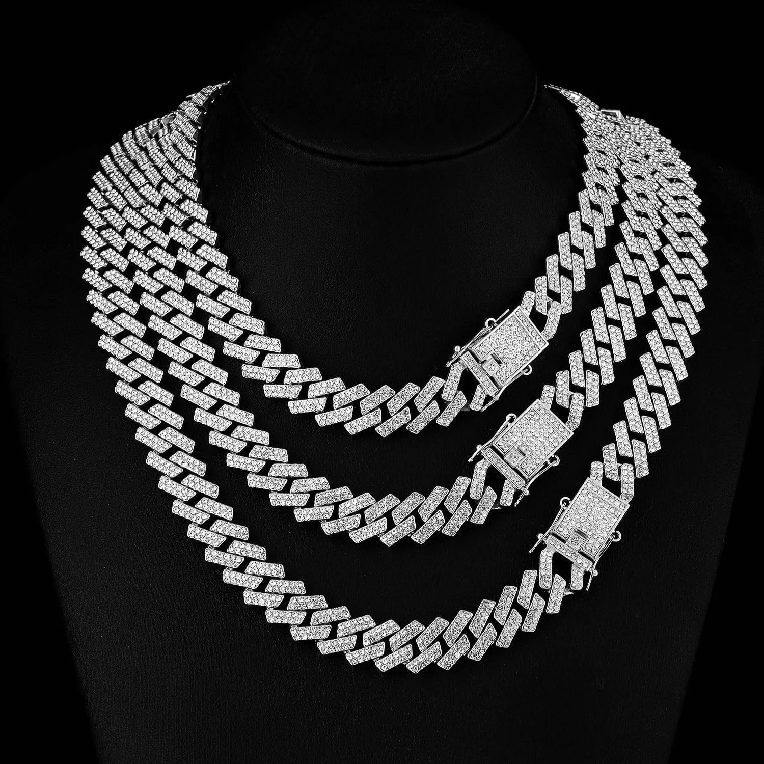 HH BLING EMPIRE Silver Gold Cuban Link Chain for Men/Women, Iced Out Mens Diamond Chain Necklace-Miami Cuban Link Chains Hip Hop Jewelry