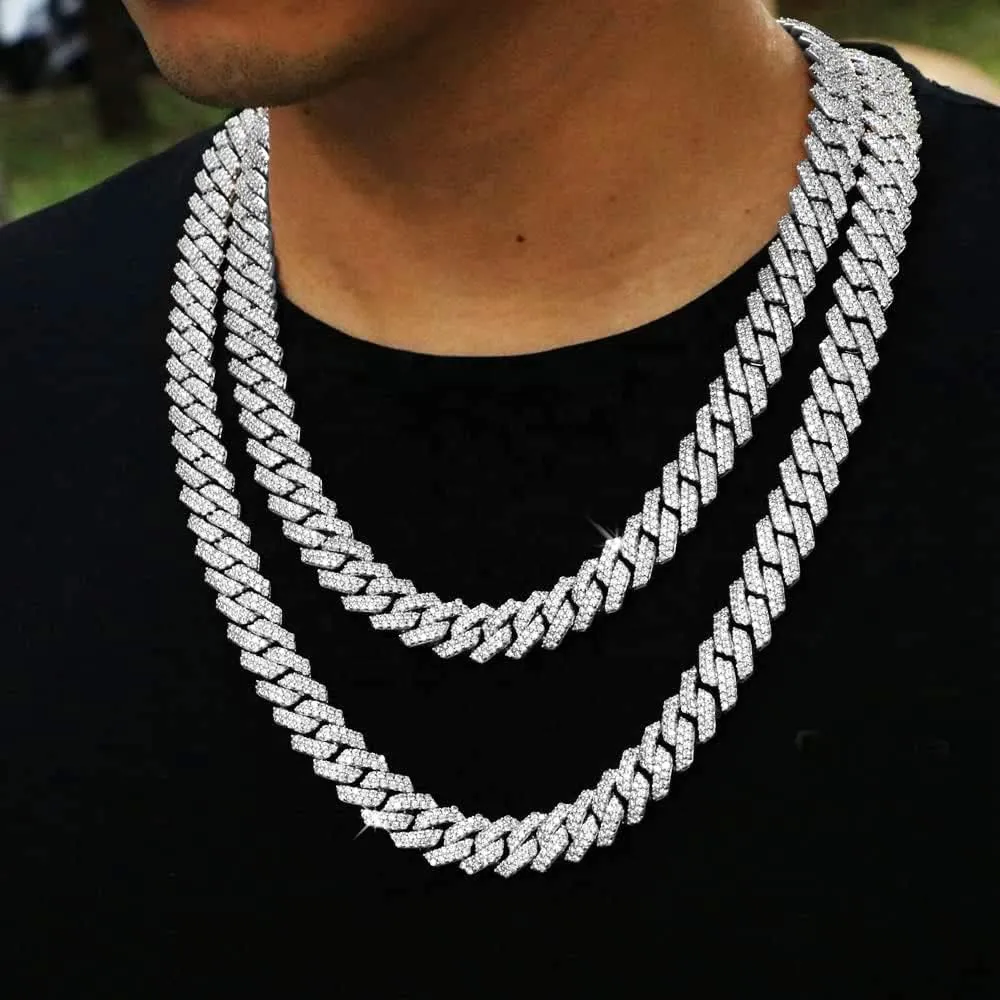 HH BLING EMPIRE Silver Gold Cuban Link Chain for Men/Women, Iced Out Mens Diamond Chain Necklace-Miami Cuban Link Chains Hip Hop Jewelry
