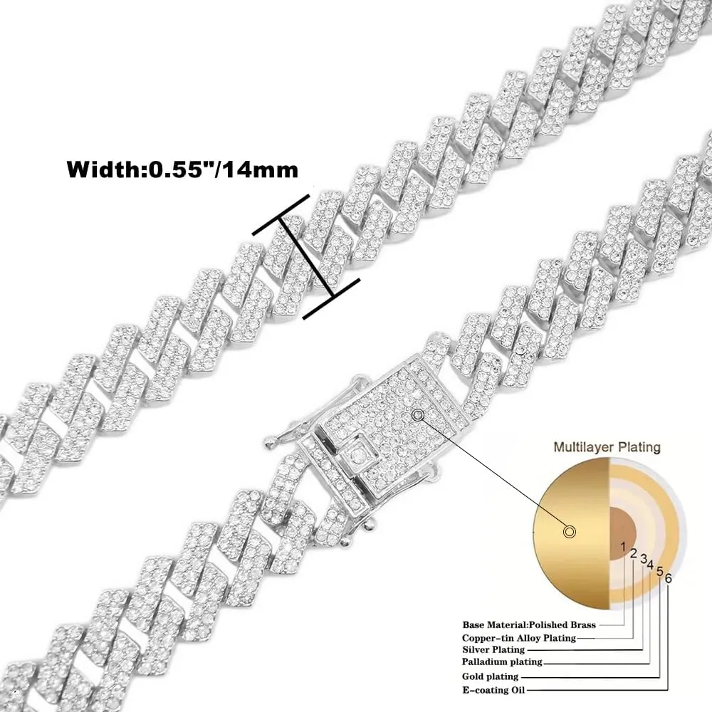 HH BLING EMPIRE Silver Gold Cuban Link Chain for Men/Women, Iced Out Mens Diamond Chain Necklace-Miami Cuban Link Chains Hip Hop Jewelry