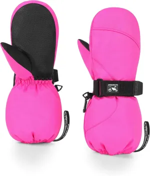 HIGHCAMP Kids Long Cuff Winter Gloves with Stay-on Strap Waterproof Mittens for Toddler Children Snow Ski