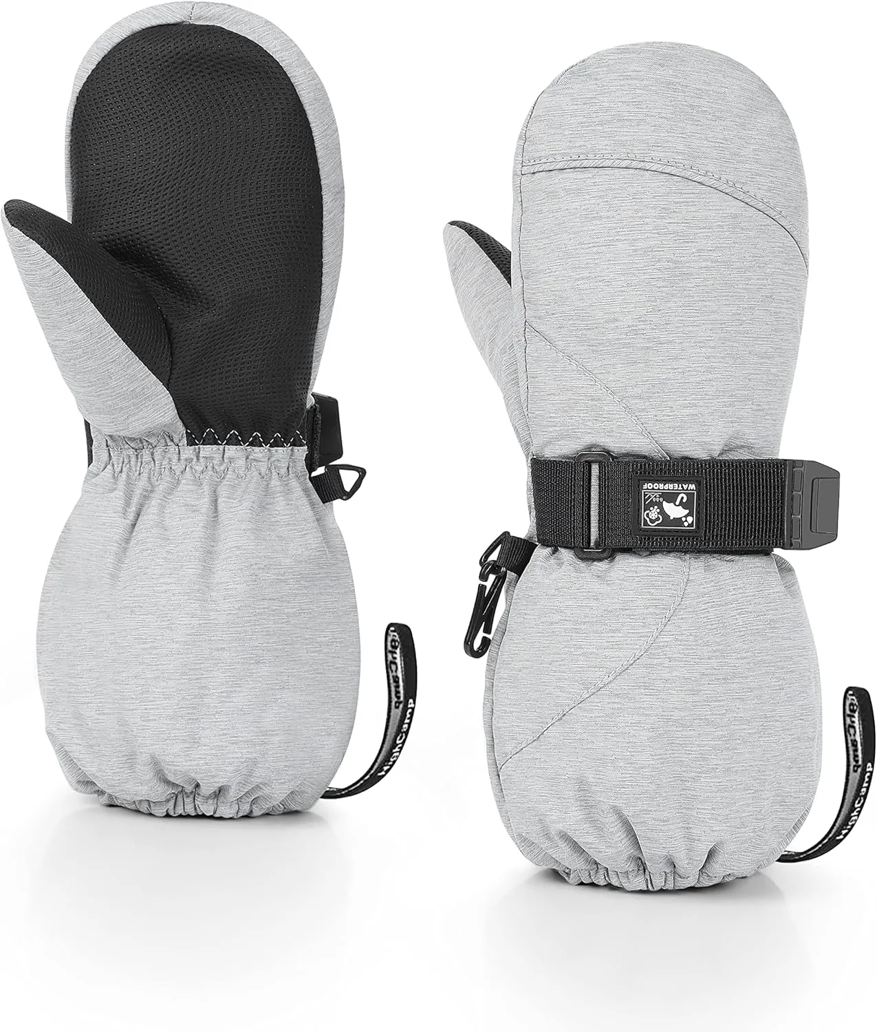 HIGHCAMP Kids Long Cuff Winter Gloves with Stay-on Strap Waterproof Mittens for Toddler Children Snow Ski