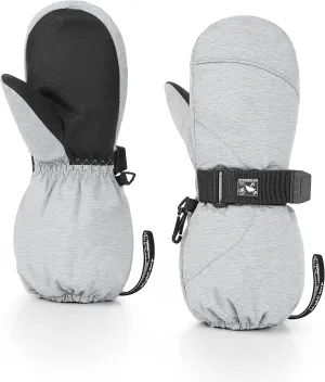 HIGHCAMP Kids Long Cuff Winter Gloves with Stay-on Strap Waterproof Mittens for Toddler Children Snow Ski