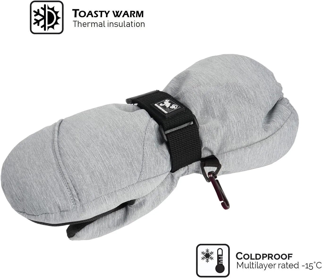 HIGHCAMP Kids Long Cuff Winter Gloves with Stay-on Strap Waterproof Mittens for Toddler Children Snow Ski