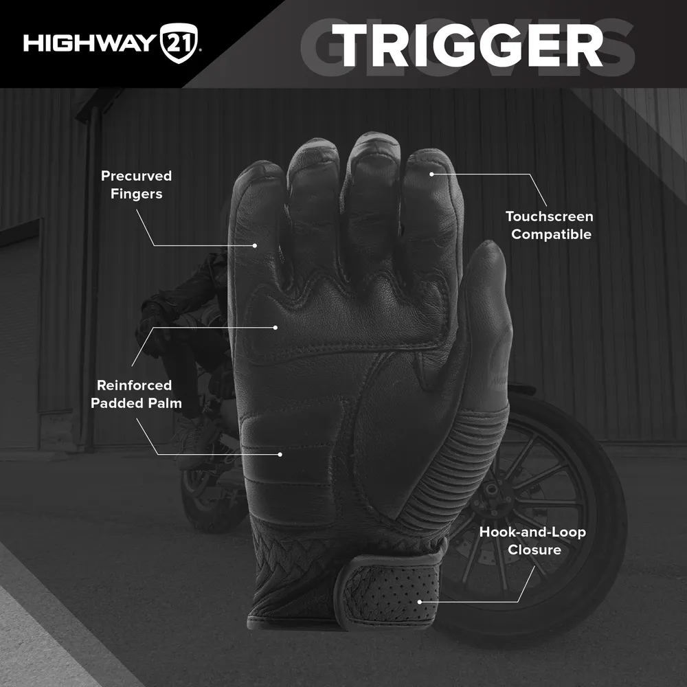 Highway 21 Men's Trigger Leather Motorcycle Gloves