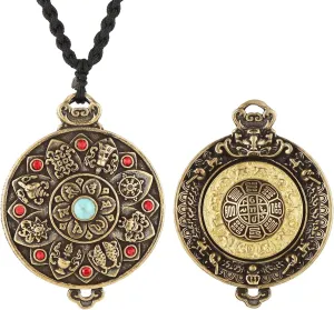 HZMAN Tibetan Buddhism Necklace for Men Women Retro Rotatable Double Side Zodiac OM Lotus Talisman Pendant Jewelry Gift