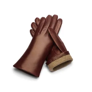 Ladies Cashmere Lined Leather Gloves - Burgundy