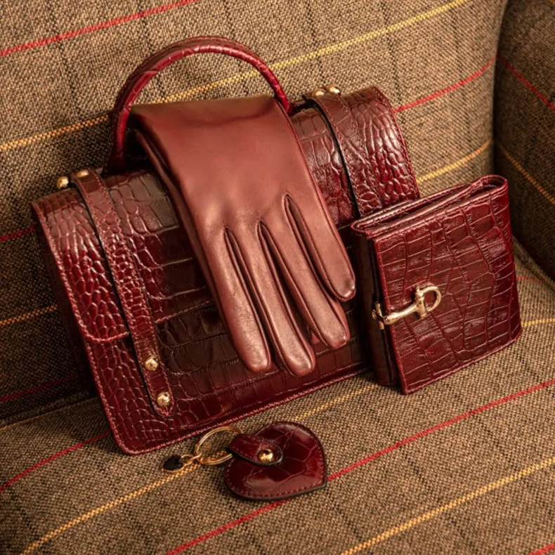 Ladies Cashmere Lined Leather Gloves - Burgundy