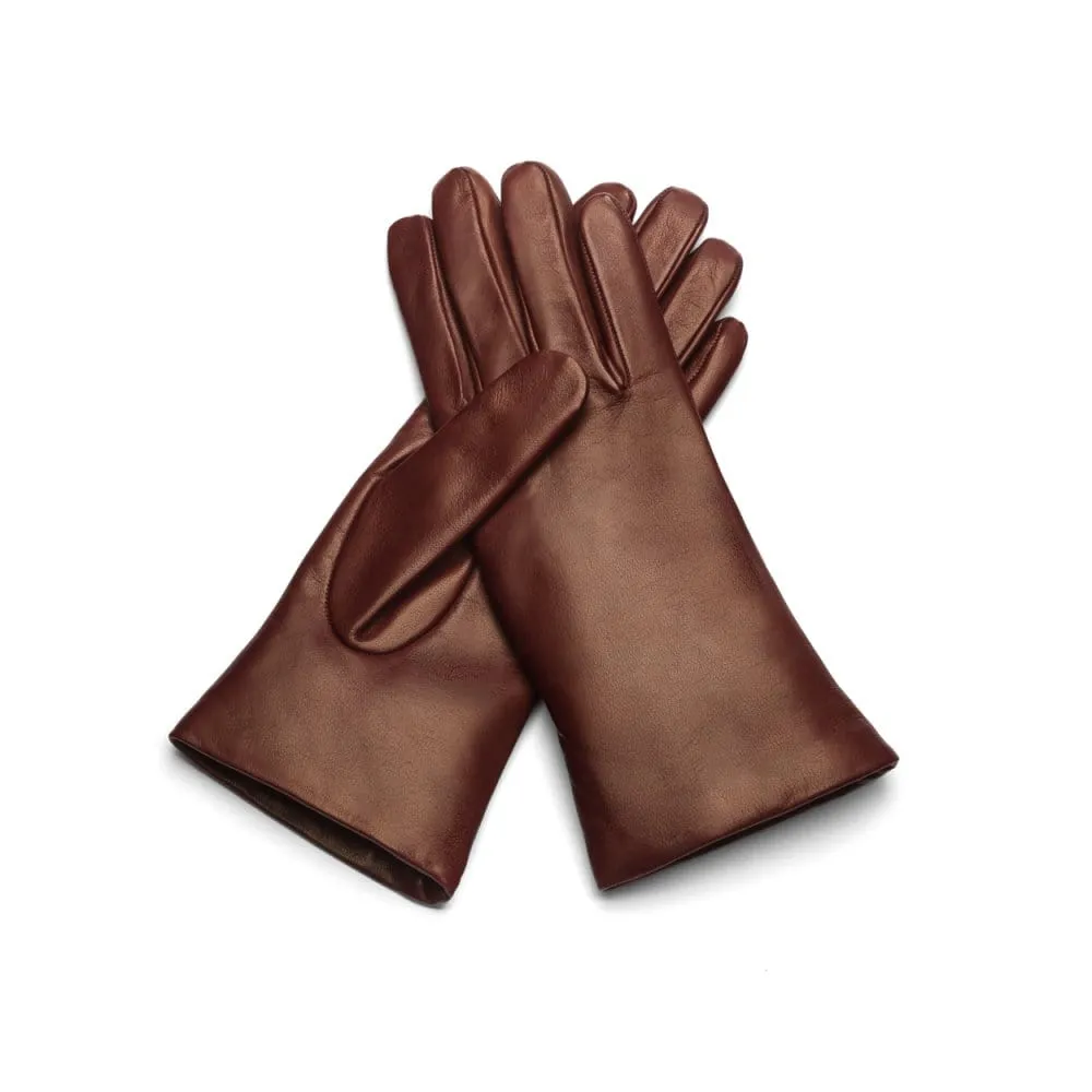 Ladies Cashmere Lined Leather Gloves - Burgundy