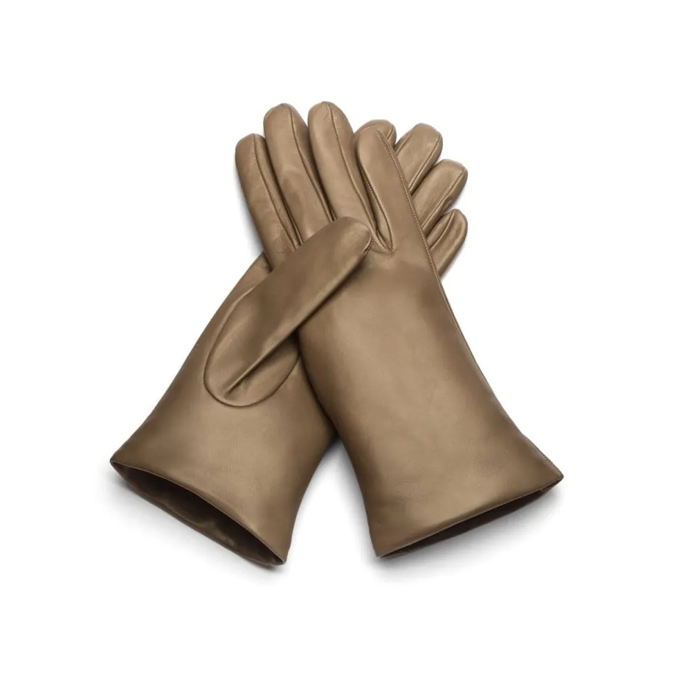 Ladies Cashmere Lined Leather Gloves - Taupe