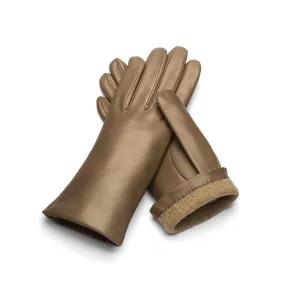 Ladies Cashmere Lined Leather Gloves - Taupe