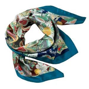 Laura Biagiotti Silk Scarf Petrol Blue Floral - Square Foulard - Made In Italy