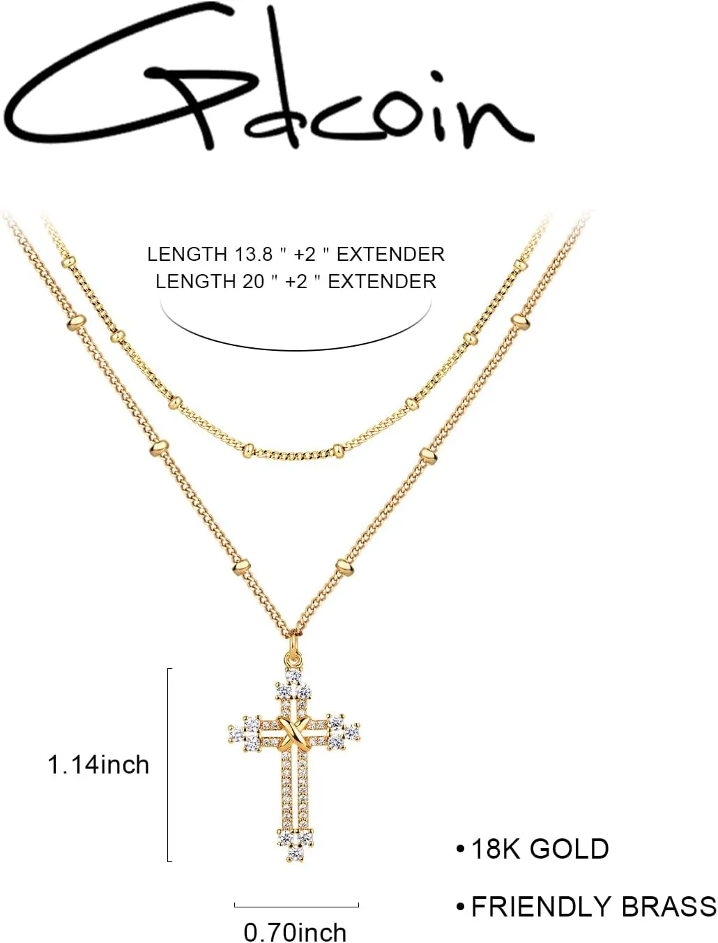 Layered Gold Cross Necklace for Women 18K Gold Plated Faith Necklace Cubic Zirconia Cross Pendant Dainty Chain Prayer Religious Jewelry